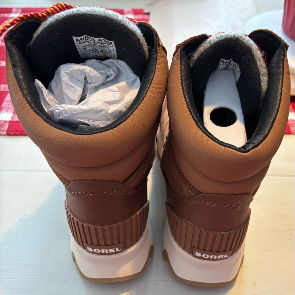 Sorel Tan Waterproof Boots with Orange lace Accents - Picture 2 of 4